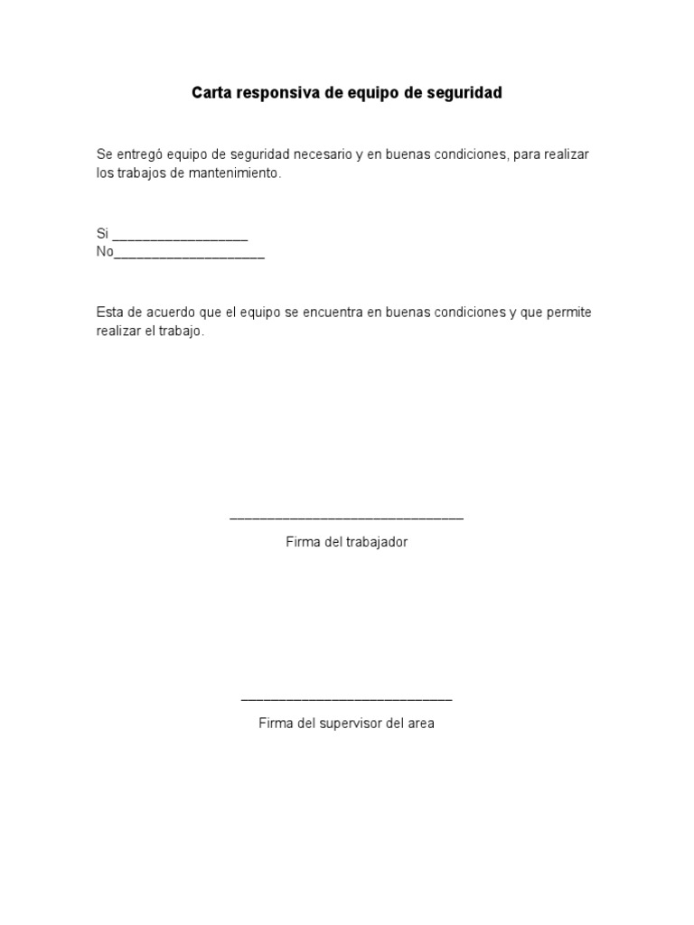 Carta Responsiva de Equipo de Seguridad