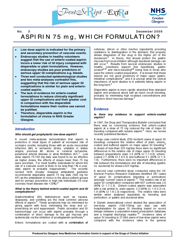 Information On Aspirin Formulations | PDF | Aspirin | Indigestion