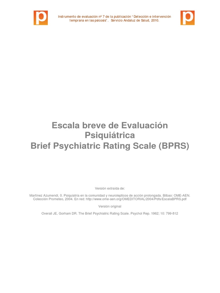 Escala Breve de Evaluación Psiquiátrica BPRS | PDF | Ansiedad ...
