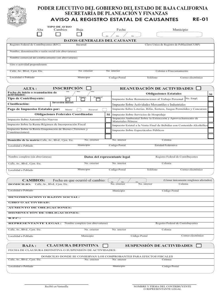Aviso Registro Estatal Causantes Impuesto sobre la renta