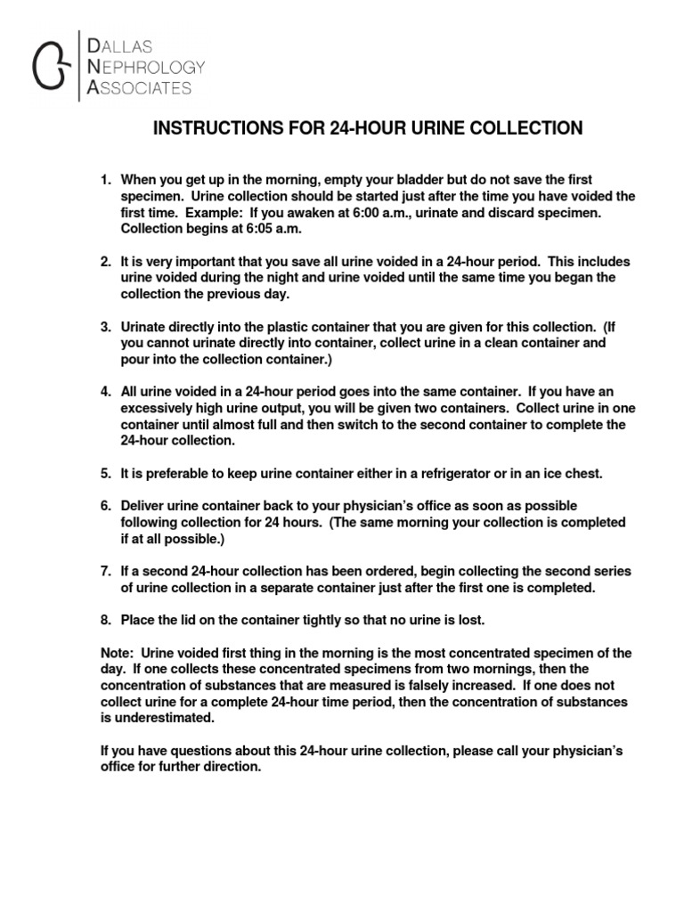 24-Hour Urine Collection Instructions | PDF