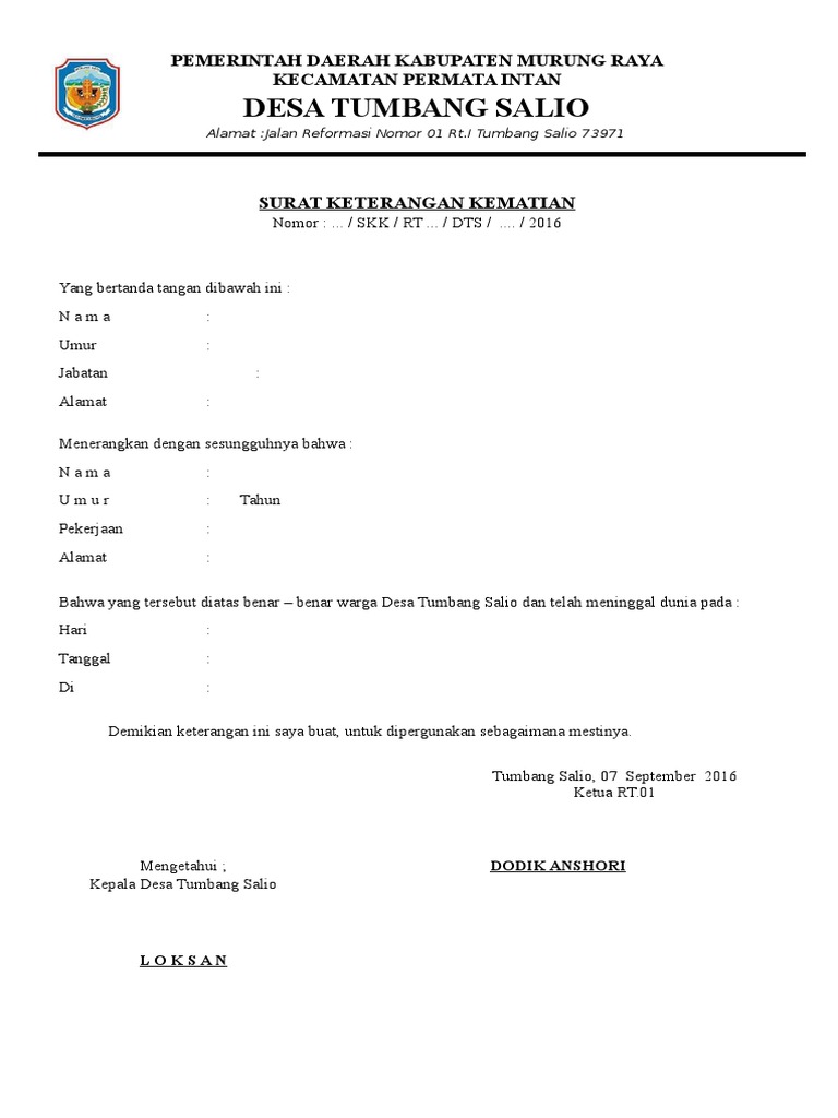Contoh Surat Pemberitahuan Ada Kematian Ahli Pakatan