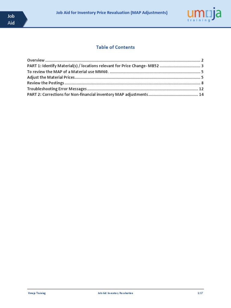 Umoja Job Aid Inventory MAP Valuation Adjustments (MR21) PDF
