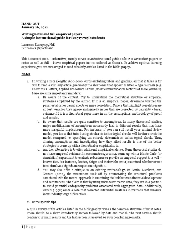 Writing Empirical Papers Guide for Eco717/727D | PDF | Causality ...