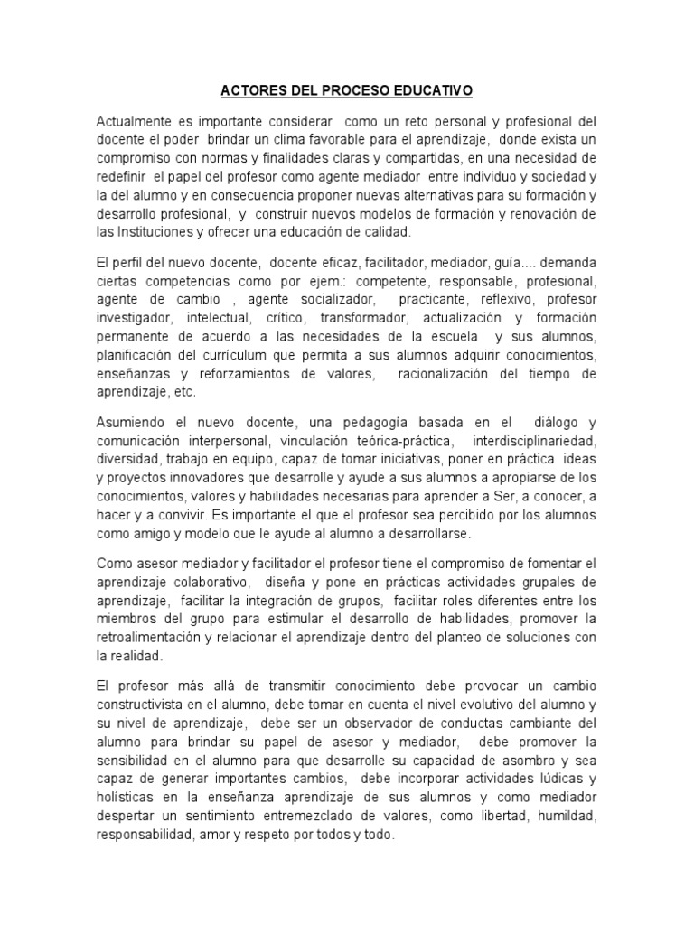 Actores en el Proceso Educativo | PDF | Plan de estudios | Maestros