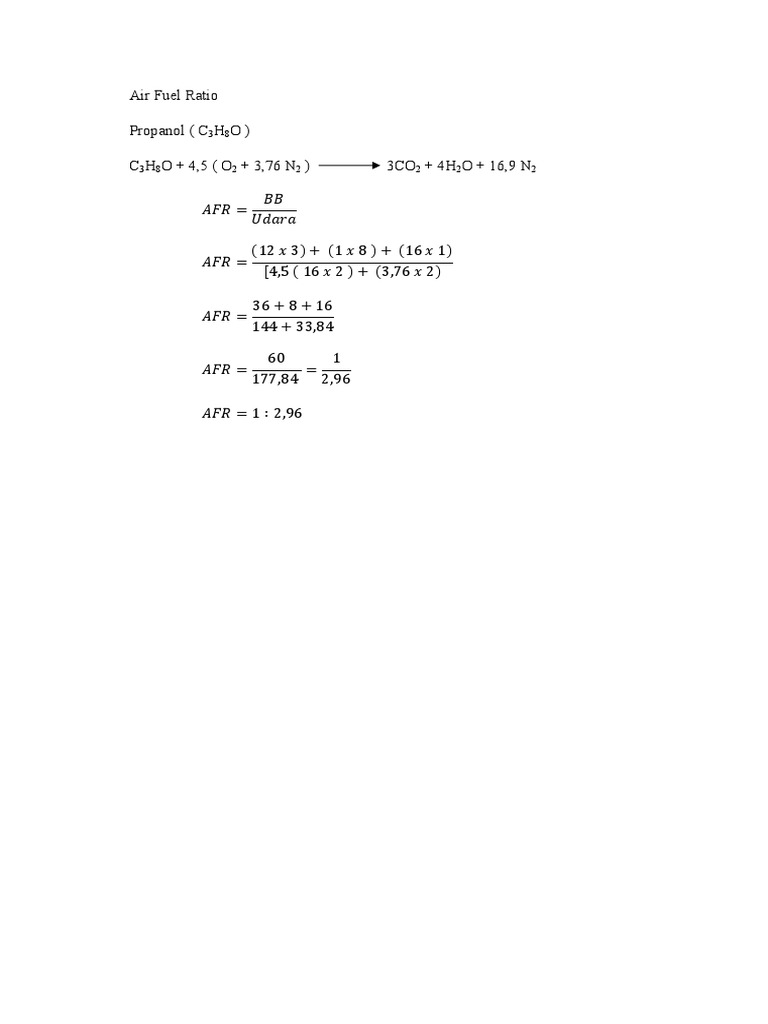 Propanol Combustion and AFR Calculation | PDF