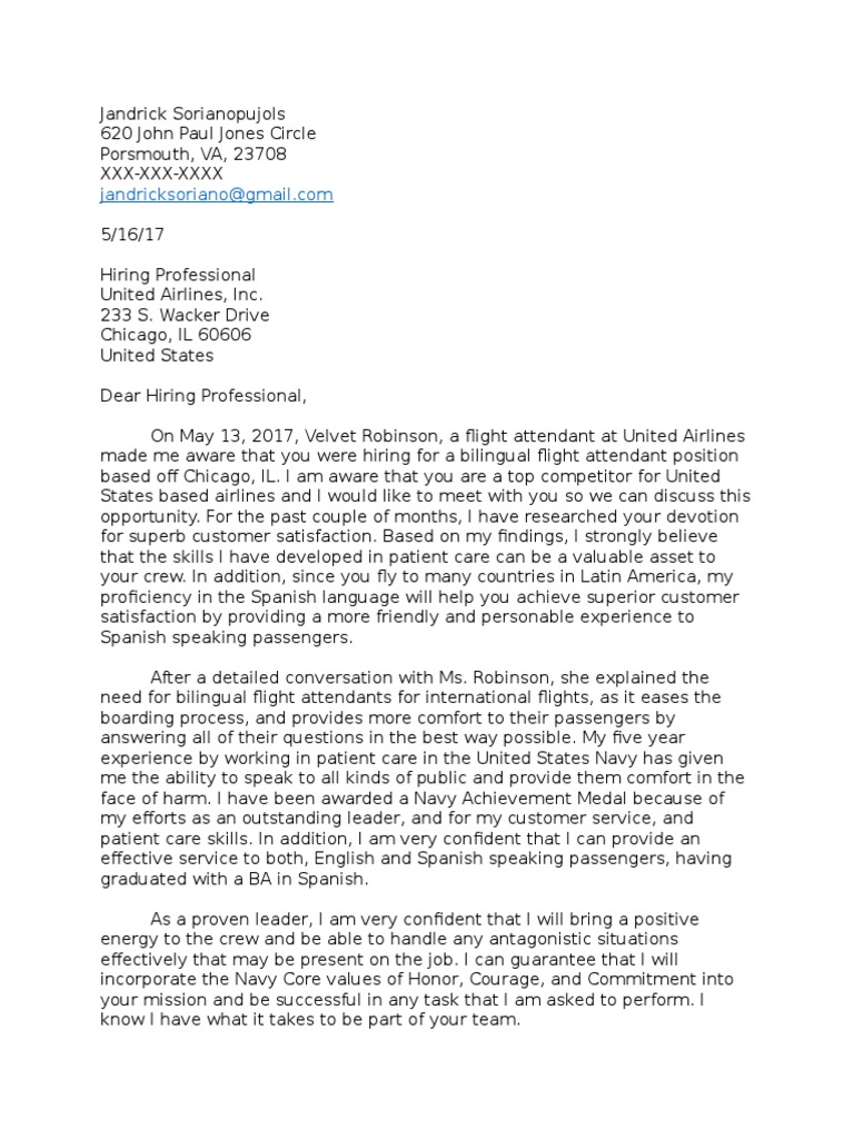 cover letter jandrick sorianopujols United Airlines