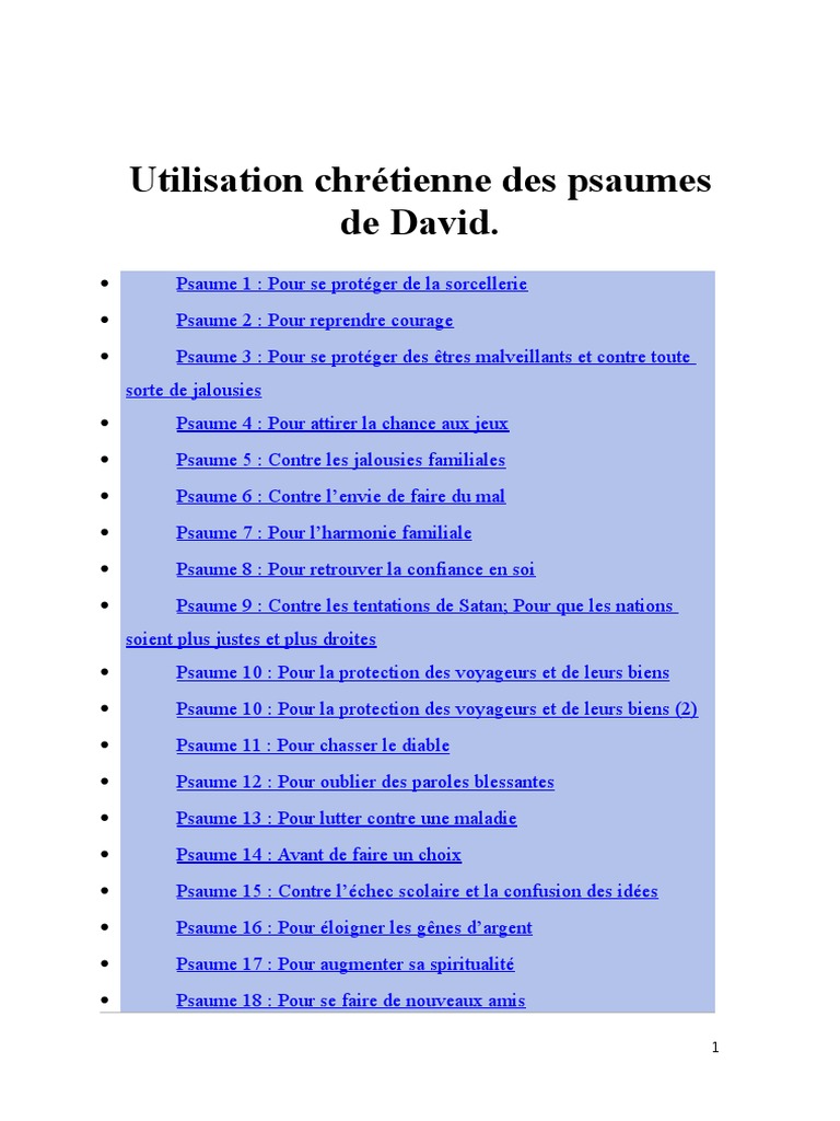 Psaume 4 Pour Attirer La Chance Aux Jeux Utilisation Chrétienne Des Psaumes de David | PDF | Psaumes | Liturgie et  culte chrétien