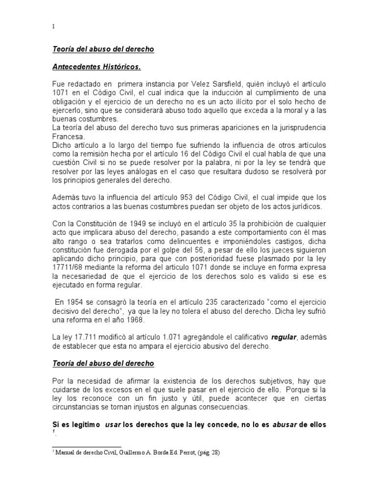Teoría del abuso del derecho en el Código Civil | PDF | Principios ...