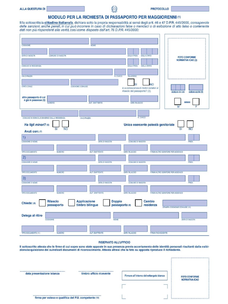 Modulo Richiesta Passaporto - Modulo