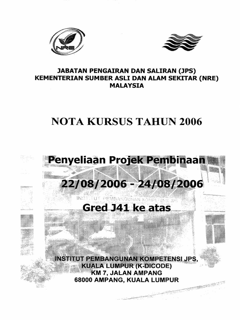 Nota Kursus Tahun 2006 Penyeliaan Projek Pembinaan Pdf