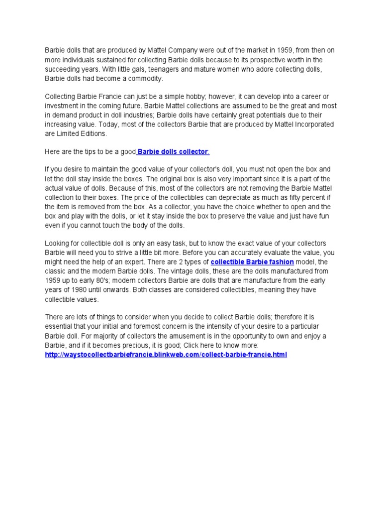Ways For Collecting Barbie Dolls | PDF