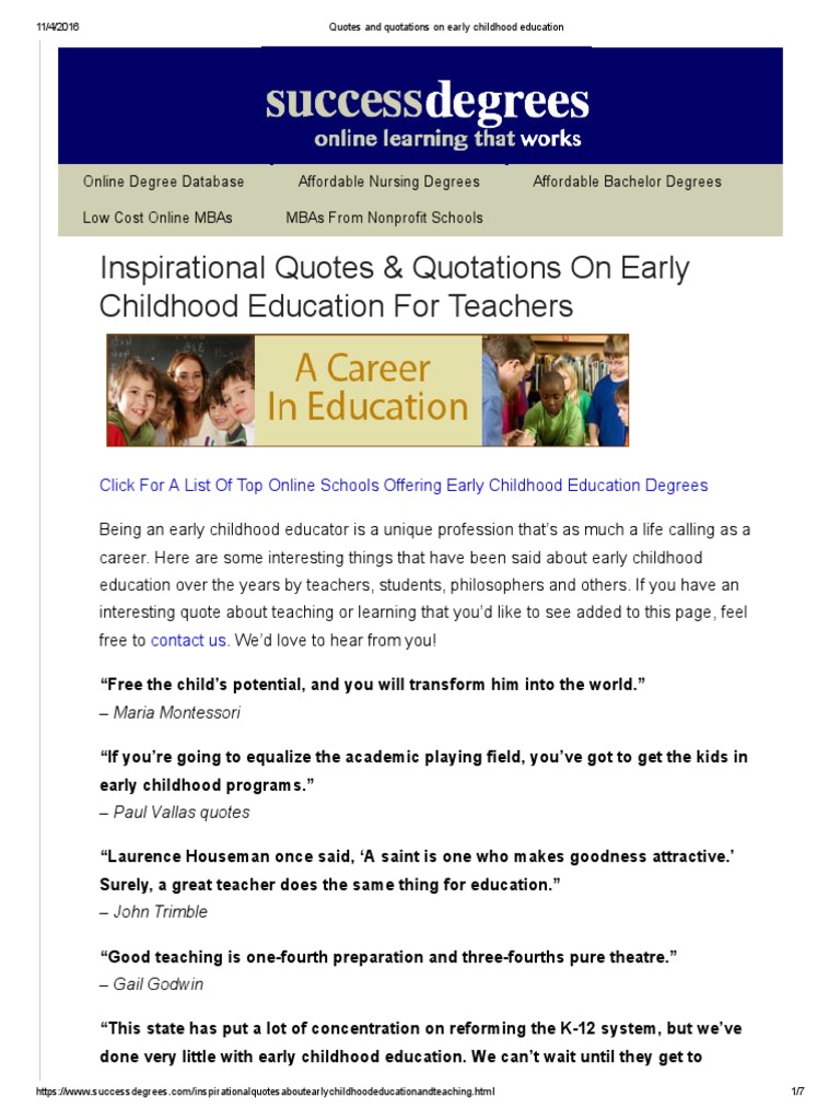Quotes and Quotations On Early Childhood Education | PDF | Early ...