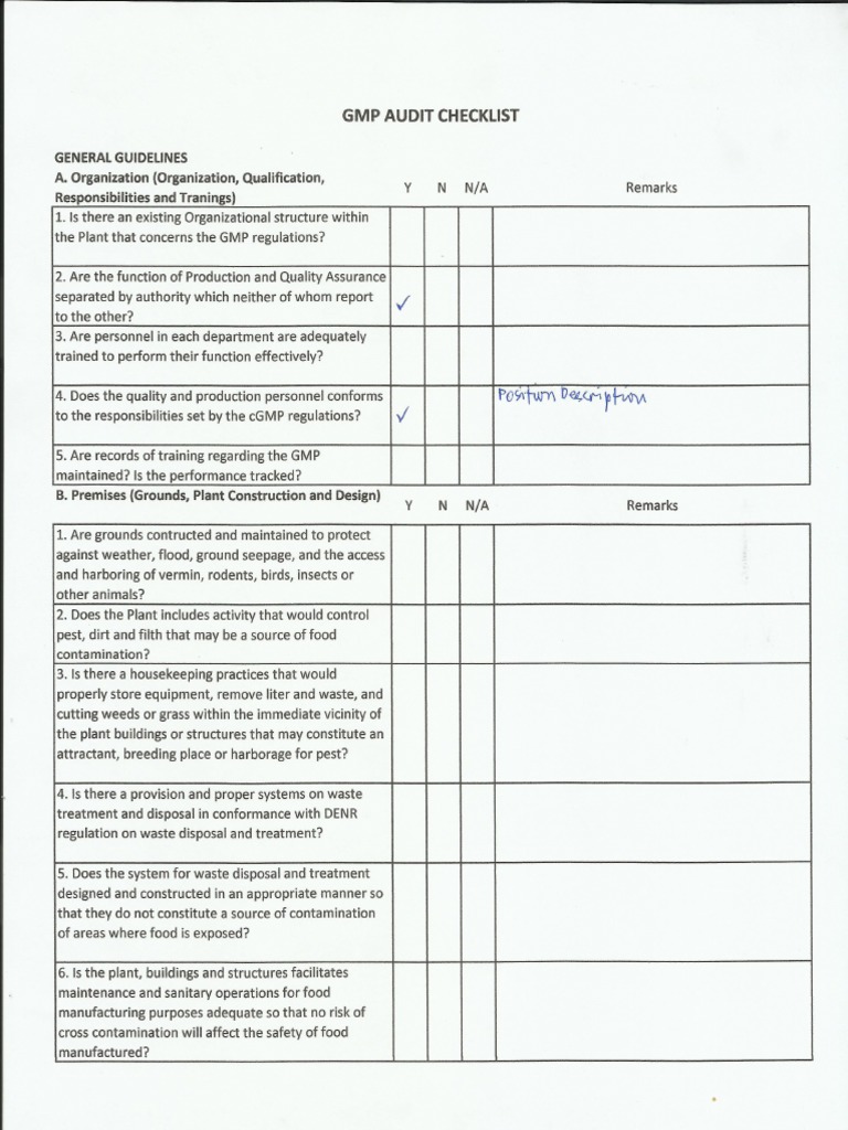 FDA GMP Checklist PDF Toiletry Pharmaceutical