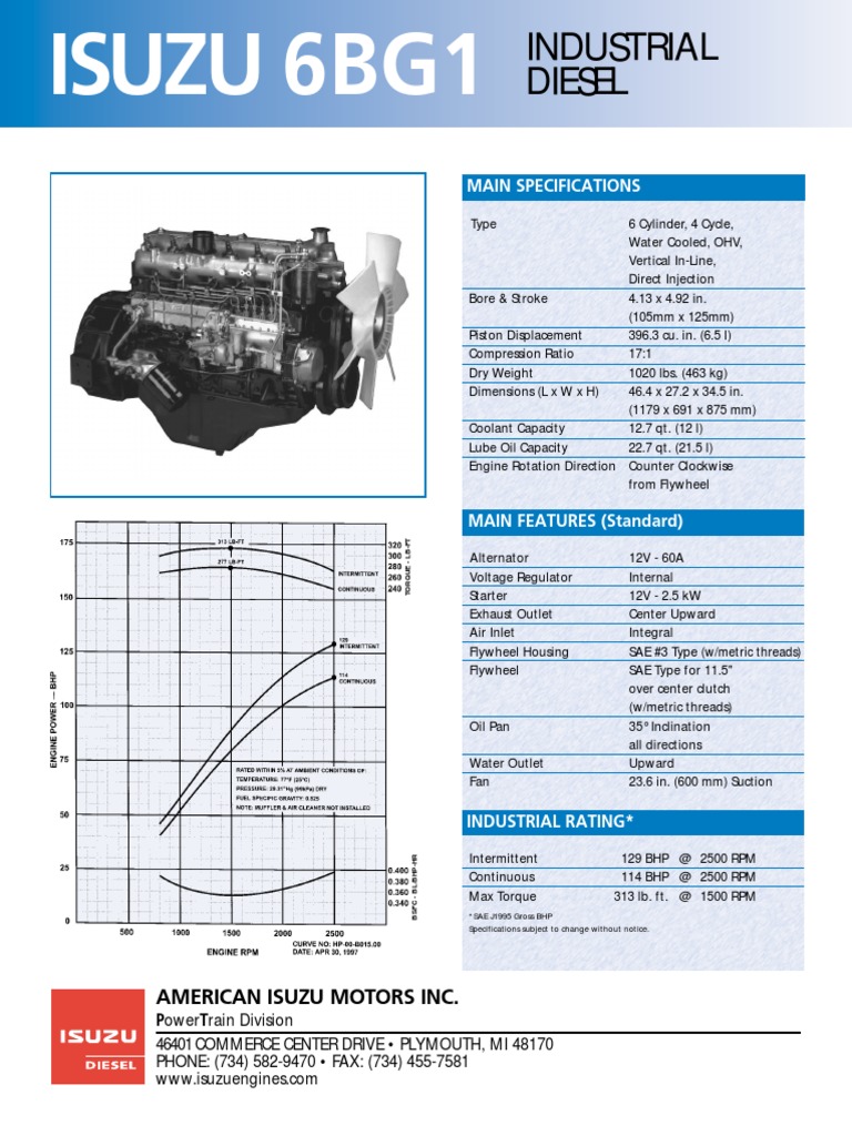 Isuzu 6BG1 Diesel Engine Specs | PDF