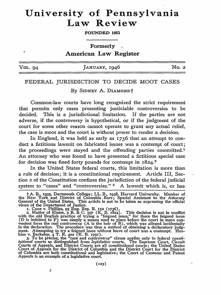 Federal Jurisdiction To Decide Moot Cases PDF Mootness Case Or Controversy Clause