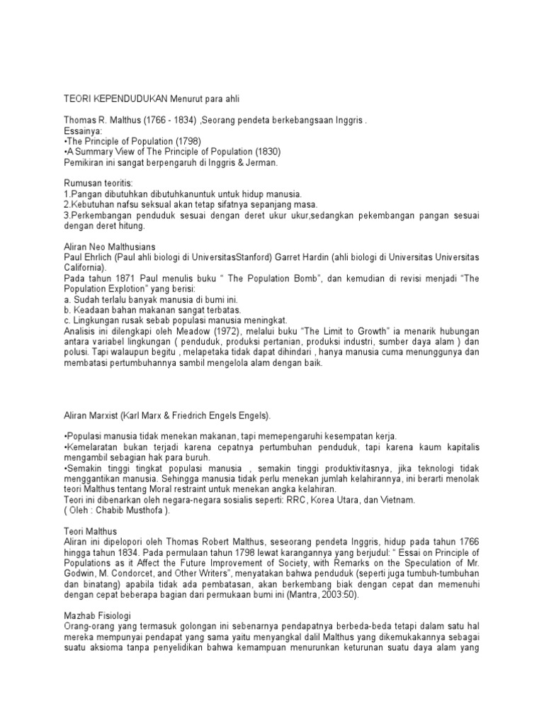 Teori Kependudukan Menurut Para Ahli Pdf