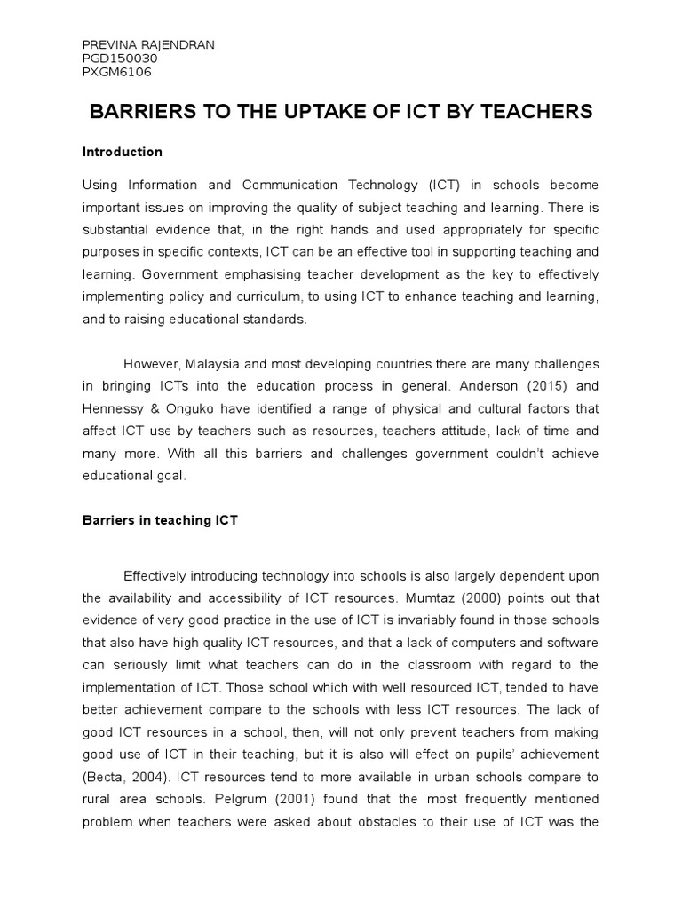 Barriers to ICT Adoption in Education | PDF | Educational Technology ...