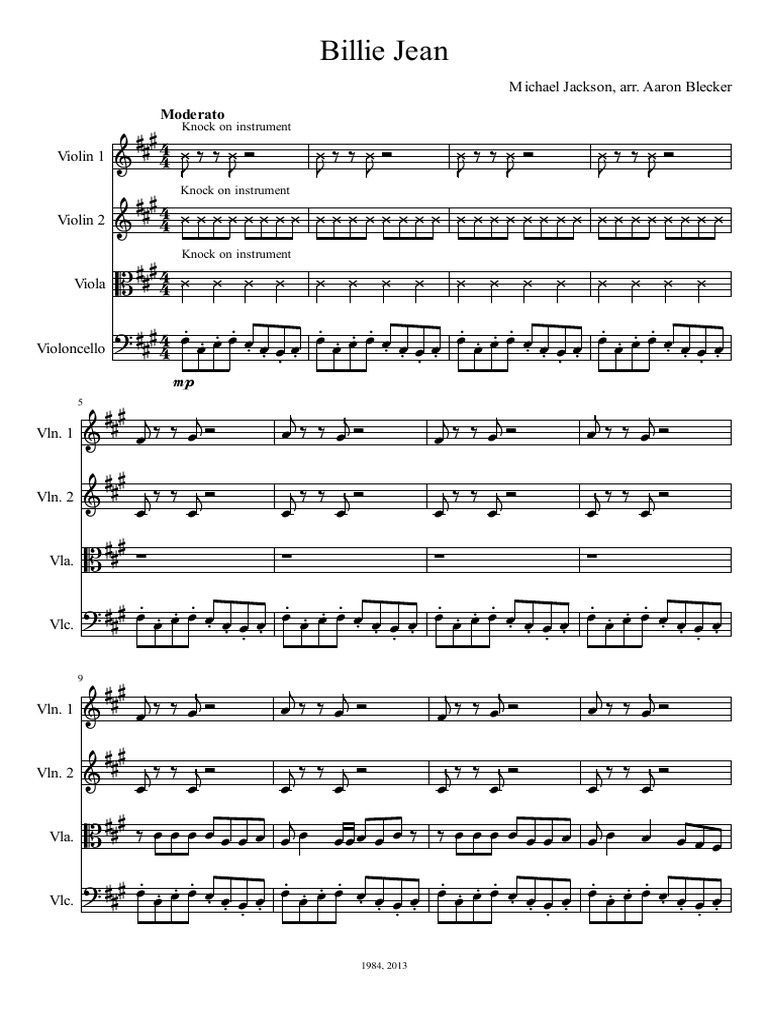 Billie Jean For String QuartetScore and Parts PDF Gaiaphones
