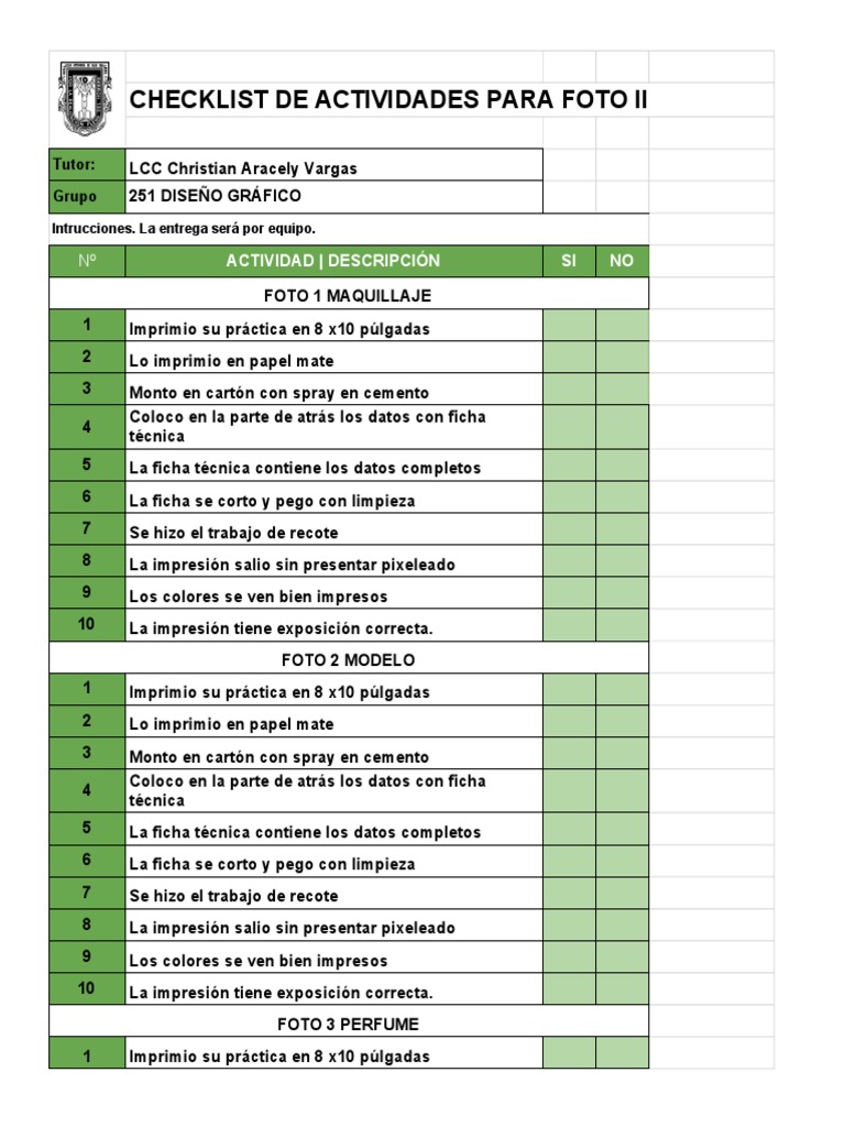 Checklist Foto II - Alumnos | PDF | Artes (general)