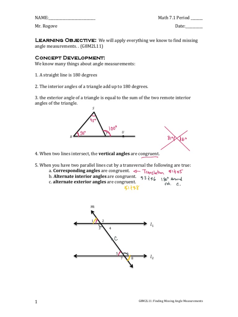 G8m2l11 7 1 Finding Missing Angle Measurements Triangle