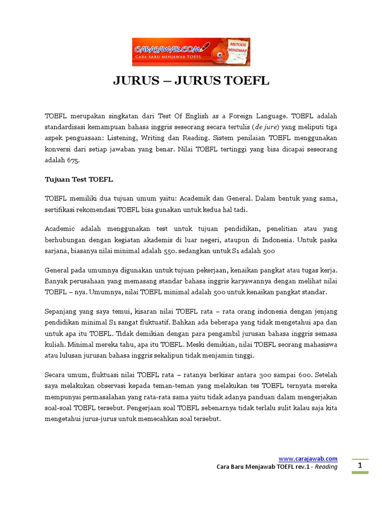 Tips Dan Trik Menghadapi Toefl - Reading PDF  PDF  Tekanan Darah 