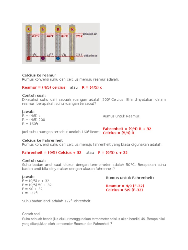 Contoh Suhu Celcius Reamur Fahrenheit