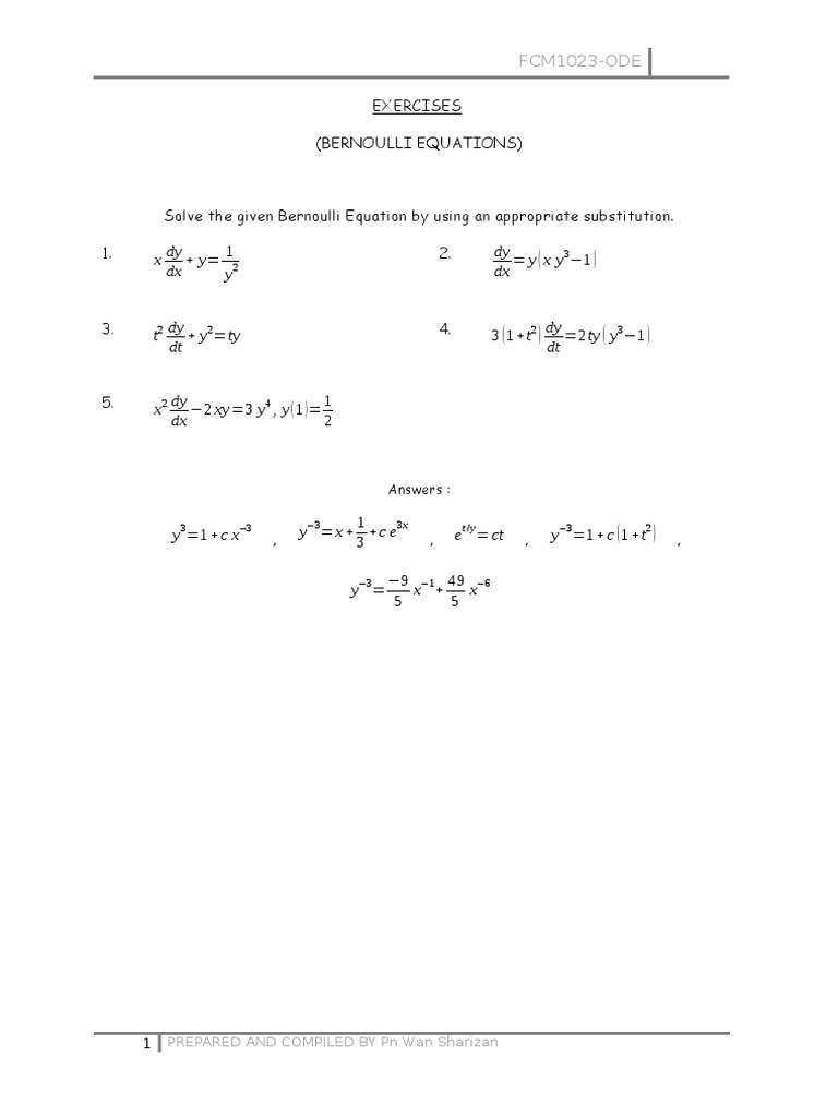 Exercise 6 Homogeneous and Bernoulli Equations | PDF