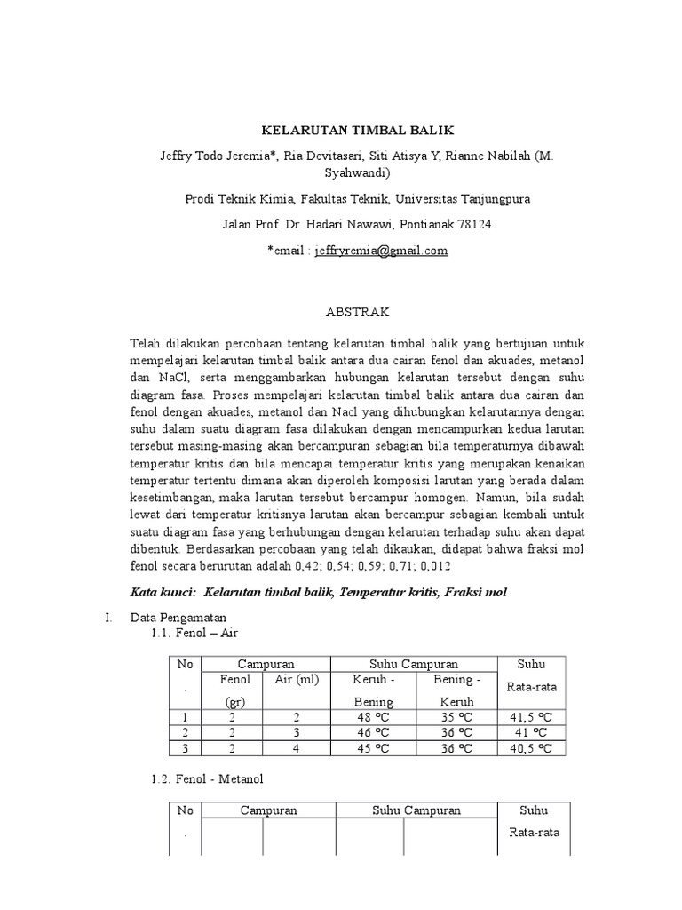 Laporan Kelarutan Timbal Balik