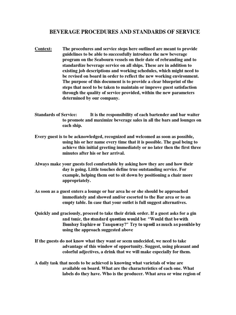 Beverage Service Standards Manual | PDF | Bar | Drink