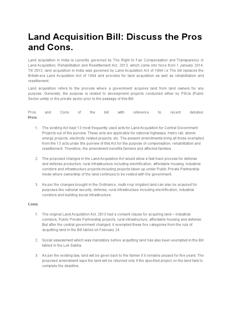 Land Acquisition Bill PDF Government Economies