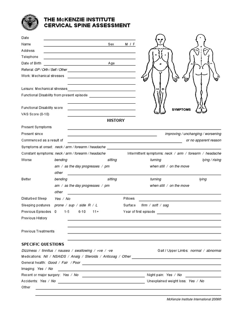 Cervical Assessment Form 2014 PDF Anatomical Terms Of Motion Headache