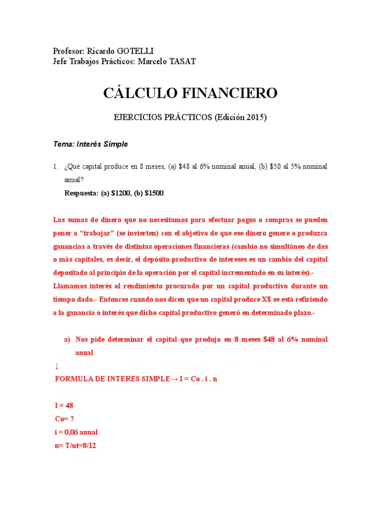 Ejercicios de Interés Simple en Finanzas | PDF | Dinero | Economias