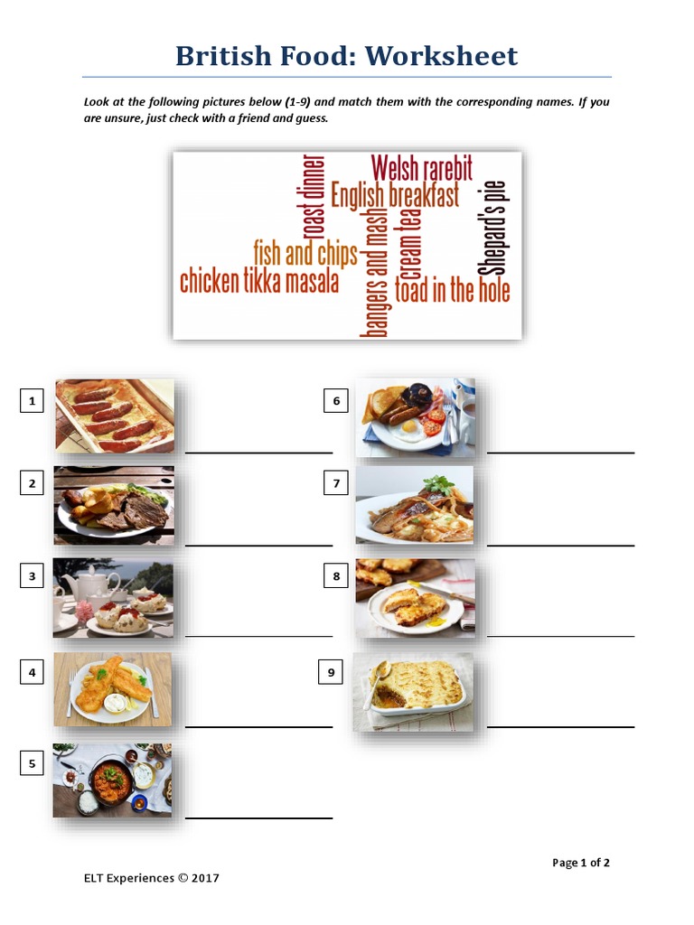 British Food (Worksheets) | PDF | British Cuisine | Meal