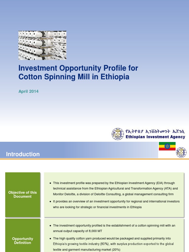 EIAOSS Cotton Spinning Mill Investment Opportunity Profile PDF