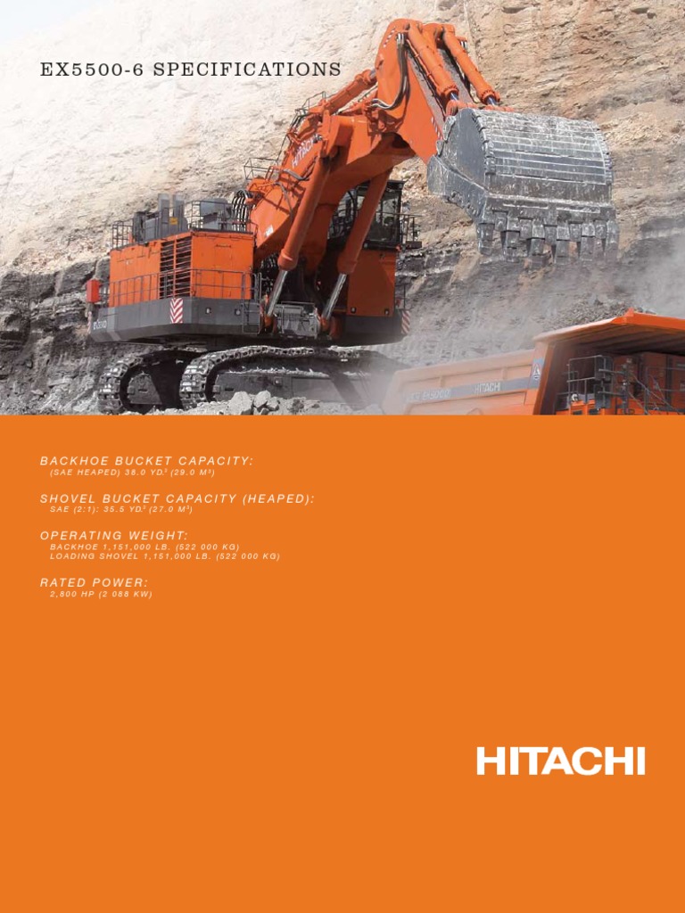 Hitachi EX5500-6 Specifications Overview | PDF | Pump | Horsepower