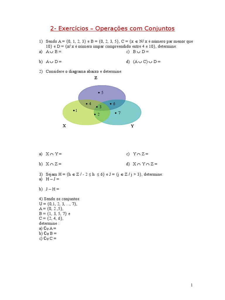 2 - Exercícios - Operações Com Conjuntos | PDF