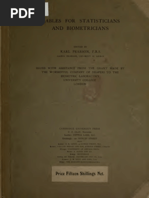 【One Man / Phillip Francis Stump】LP Tables For Statisticians and Biometricians | PDF | Normal