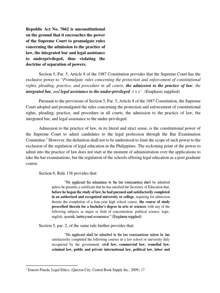 Unconstitutionality of RA 7662 | PDF | Legal Education | Law School