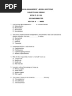 Financial Management - Model Questions Subject Code: Mb0045 BOOK ID: (B1134) Second Semester Section A - 1 Mark