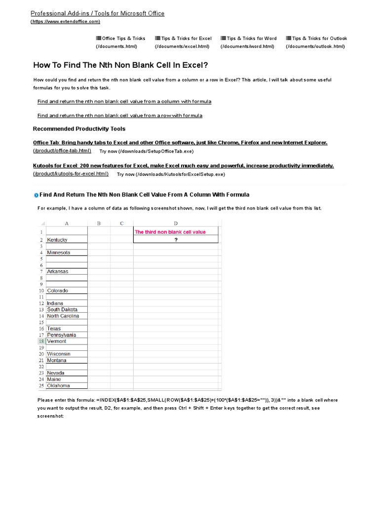 How To Find The NTH Non Blank Cell in Excel | PDF | Internet Explorer ...