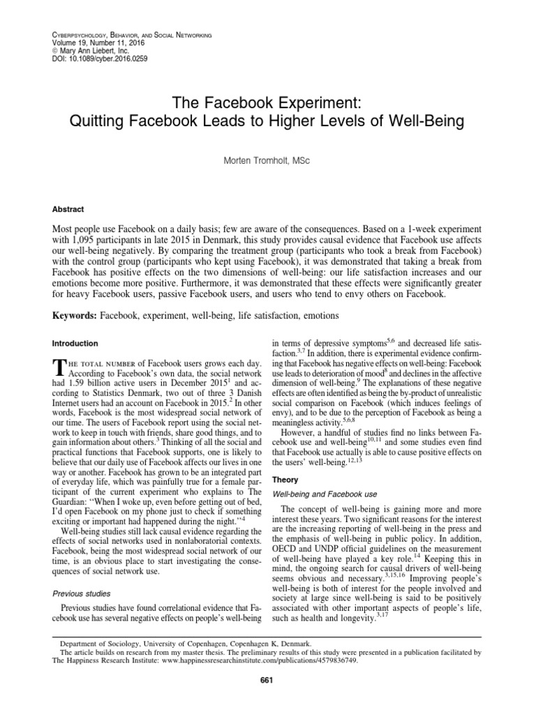 Facebook Break Boosts Well-Being | PDF | Affect (Psychology) | Facebook