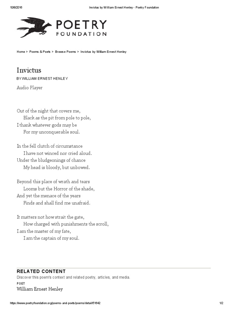 Invictus by William Ernest Henley - Poetry Foundation | PDF