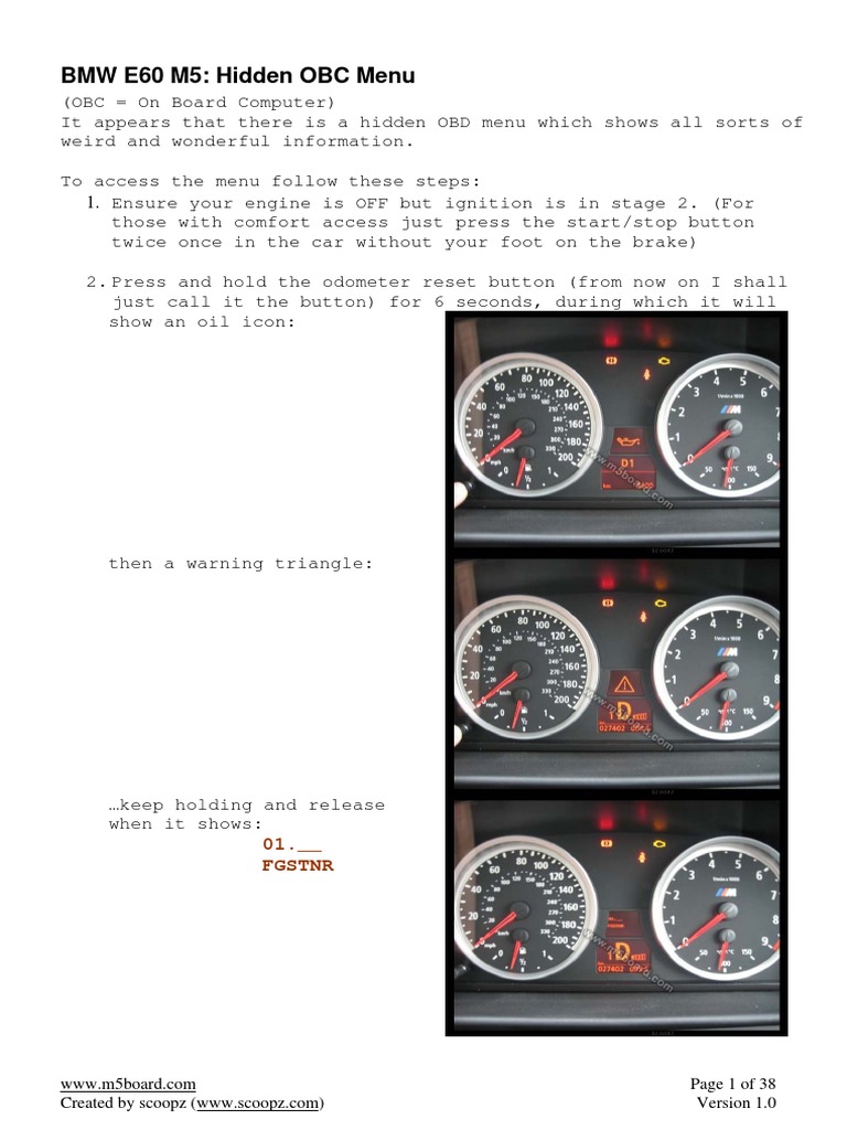 BMW E60 M5 Hidden OBC Menu Guide | PDF