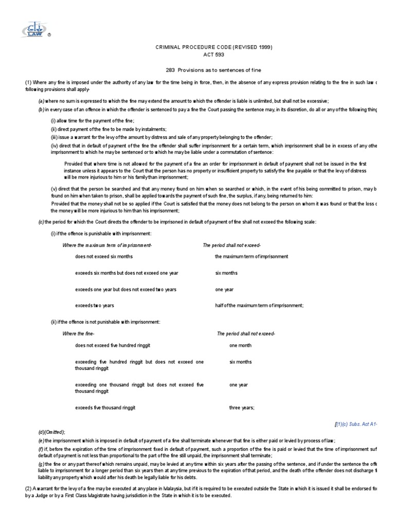 Section 283 CPC | PDF | Fine (Penalty) | Criminal Procedure In South Africa