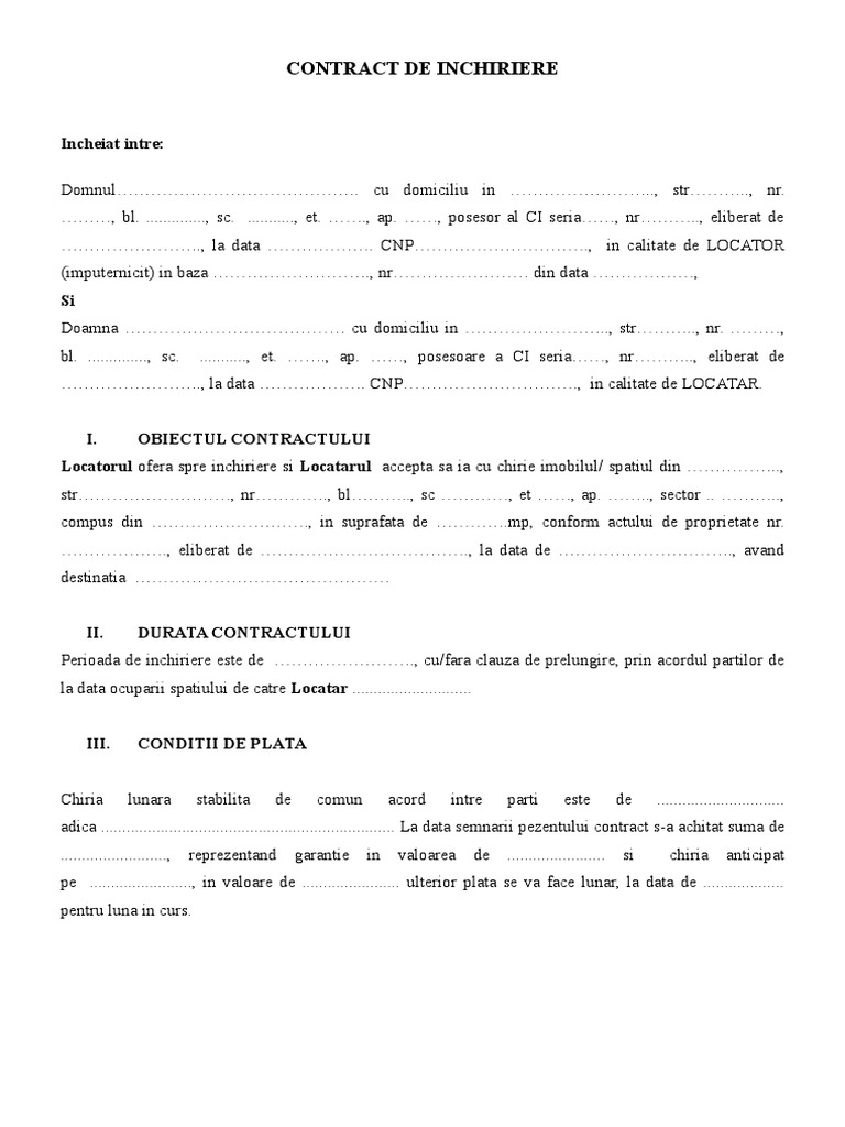 Contract de Inchiriere PDF