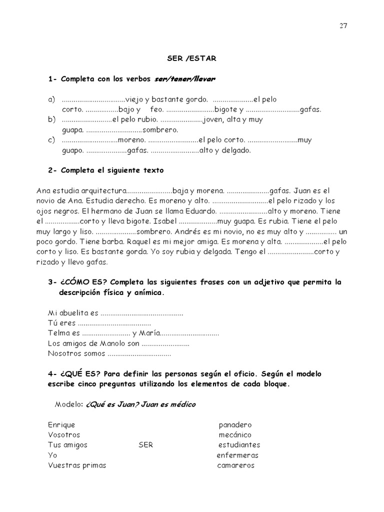 Ejercicios Práctica Verbos SER - ESTAR | Madrid | España