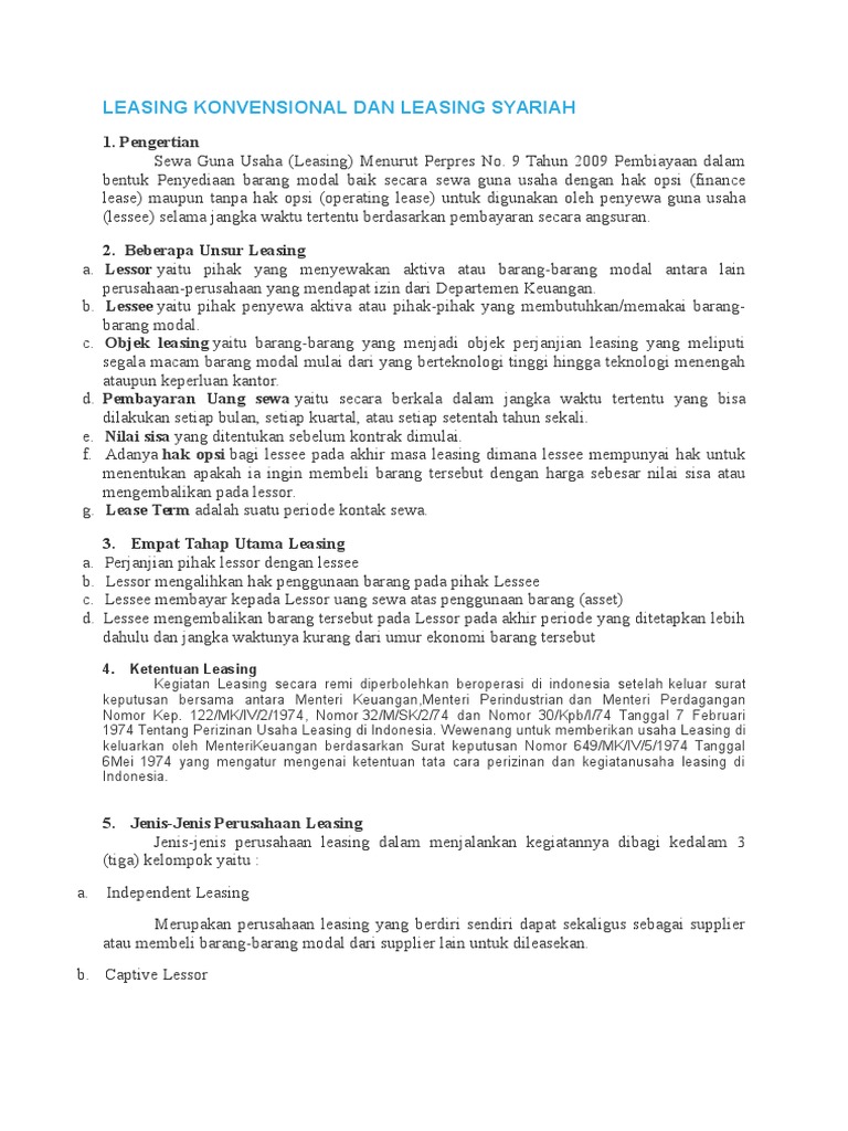 Leasing Konvensional Dan Leasing Syariah