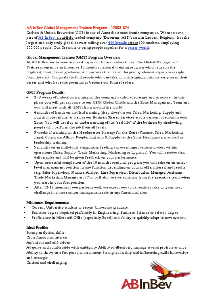 AB InBev Graduate Job Advertisement PDF Sales Marketing