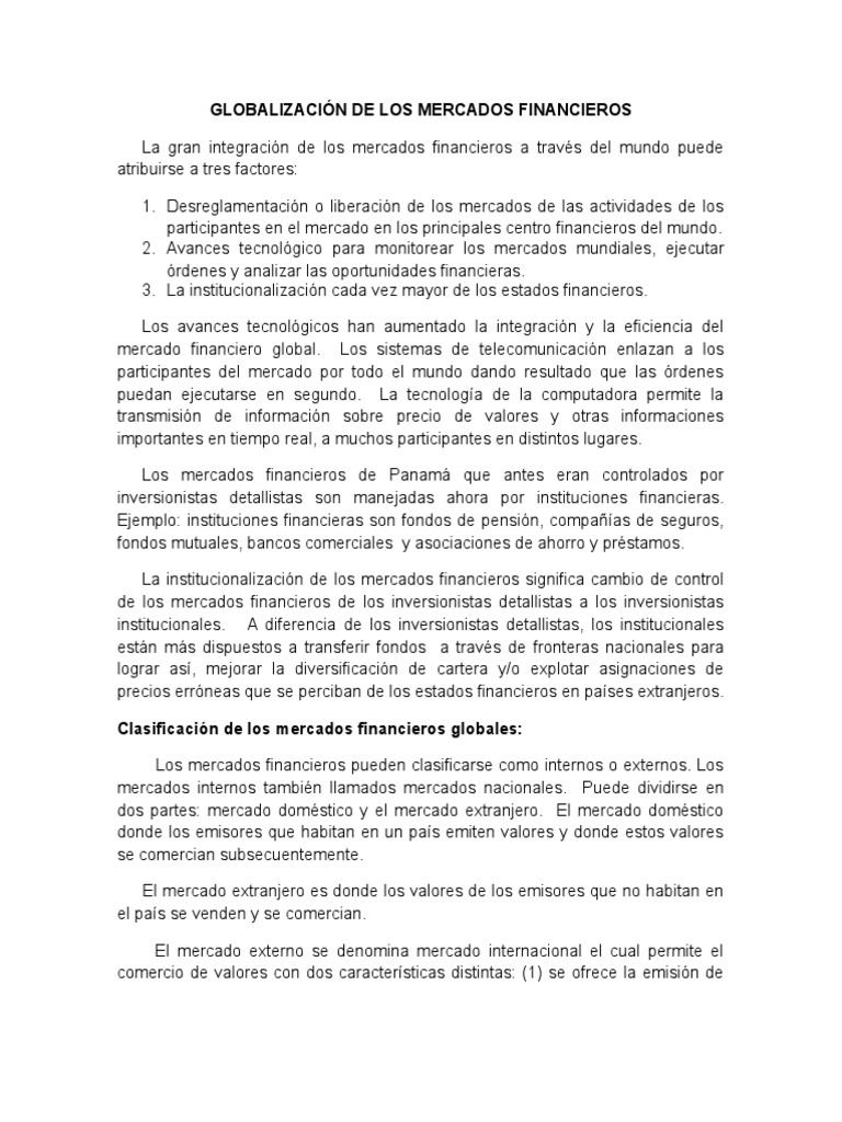 La Nueva Era De Los Mercados Financieros Y Su Globalización – RRXRL